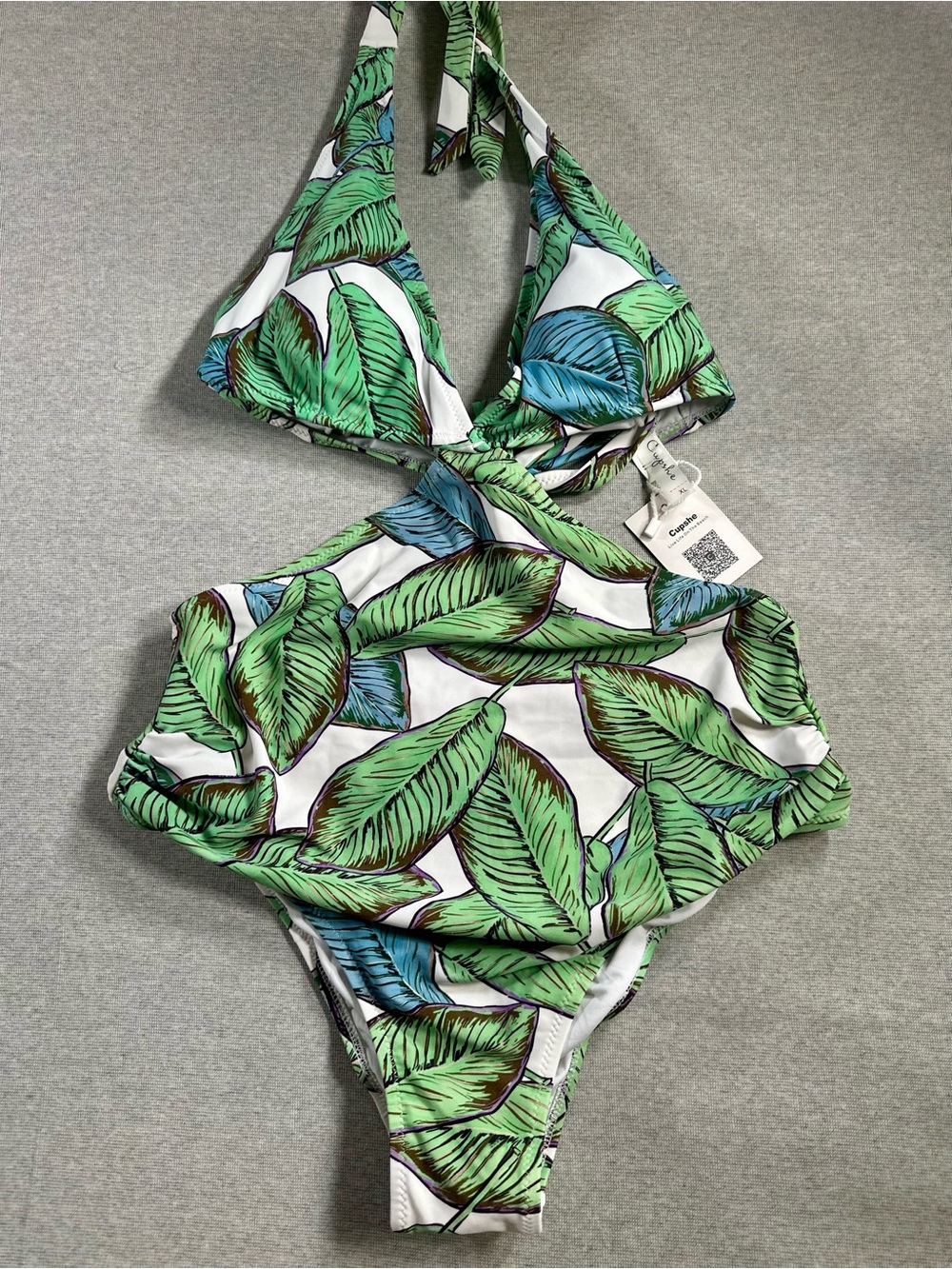 Sexy Open side Tropical One-Piece Swimsuit - Green NWT XL